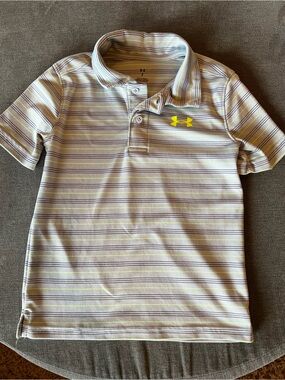 Under Armour Boys' Gray with Yellow and Black Stripe Polo Shirt